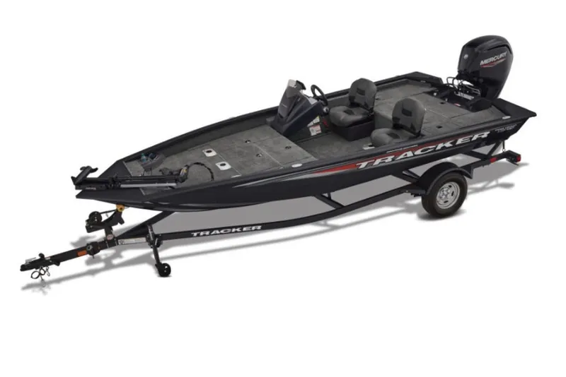 The Image of 2027 Tracker Pro Team 175 Crappie Edition fishing boat on trailer, side view. - 1