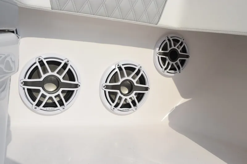 Slide: The Image of Contender 44 ST 2027 boat speakers, featuring JL Audio marine sound system. - 24