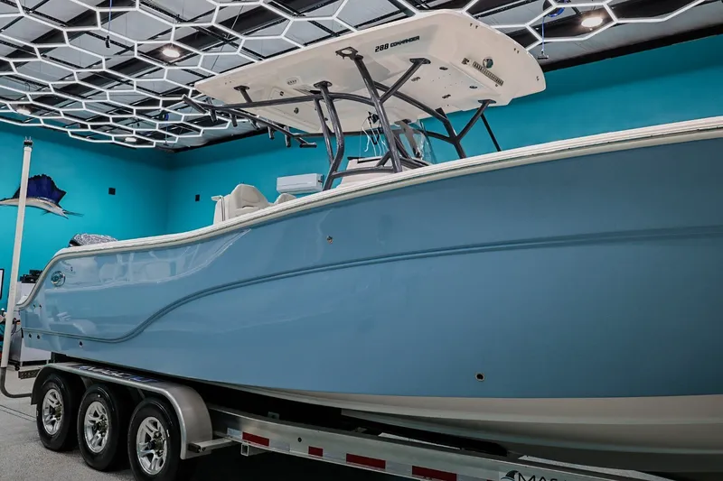 Slide: The Image of 2022 Sea Fox 288 Commander boat on trailer in showroom. - 3
