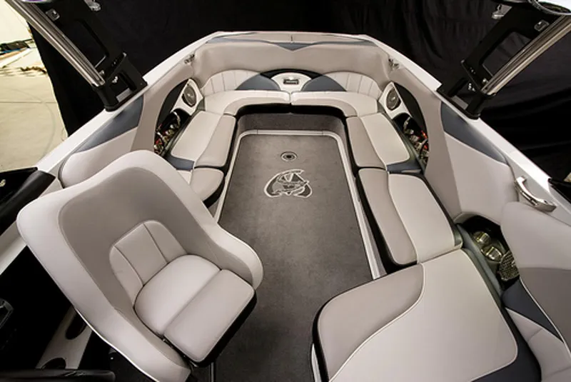 Slide: The Image of Manufacturer Provided Image: Interior of a 2013 Malibu Wakesetter 23 LSV boat with luxurious seating. - 23