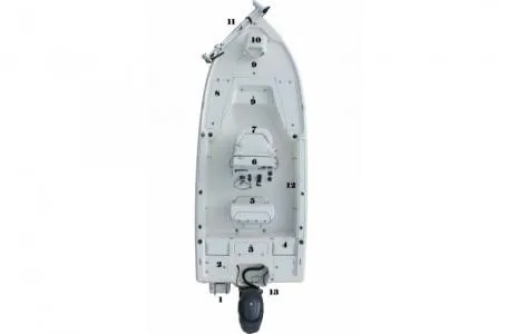 Slide: The Image of Top view of a Key West 210 Bay Reef boat with numbered sections. - 13
