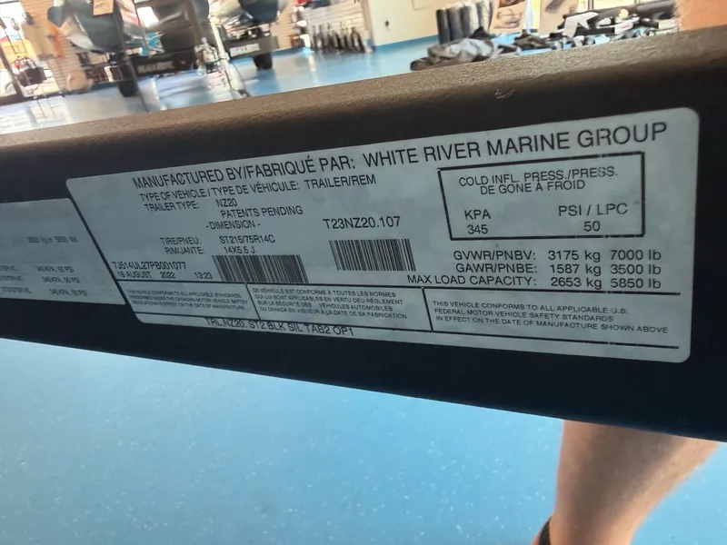 Slide: The Image of A label on a boat trailer displays technical specifications and manufacturer information. - 33