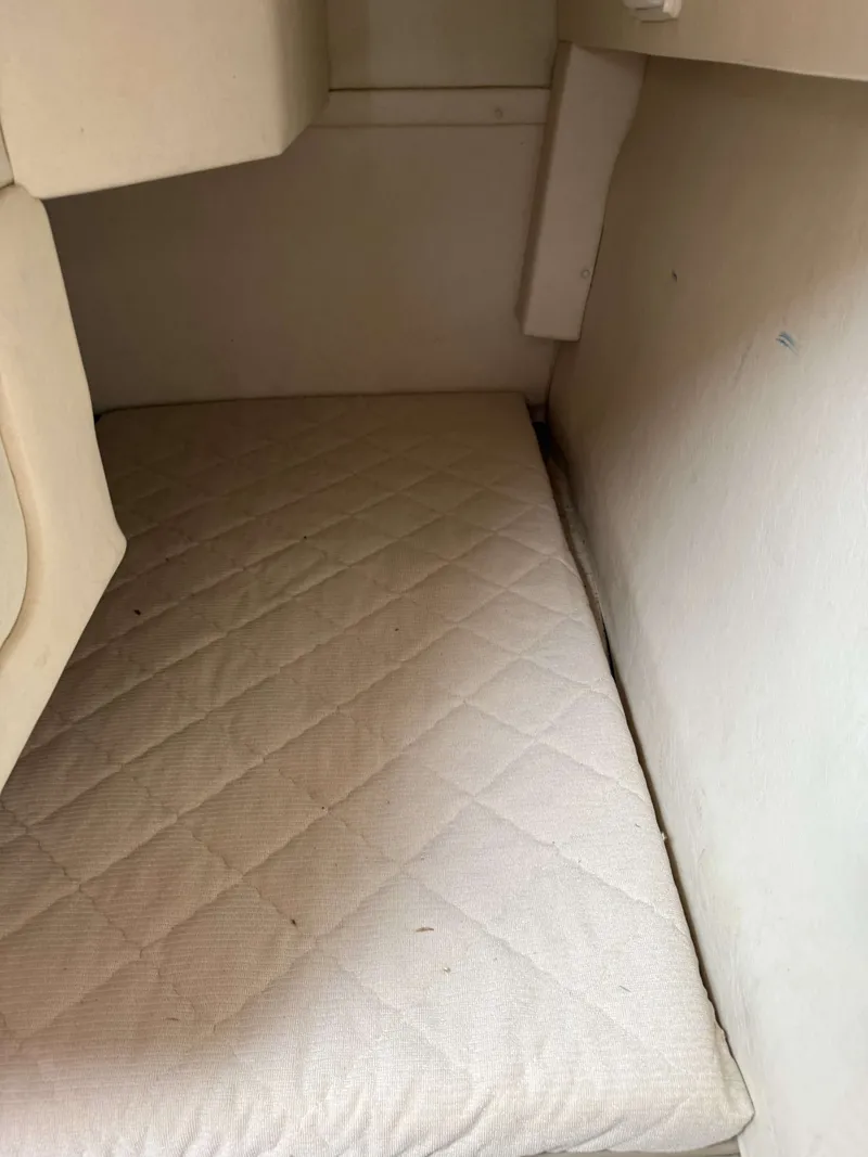 Slide: The Image of Interior of the 2007 Sea Ray 240 Sundancer with a cushioned sleeping area. - 13