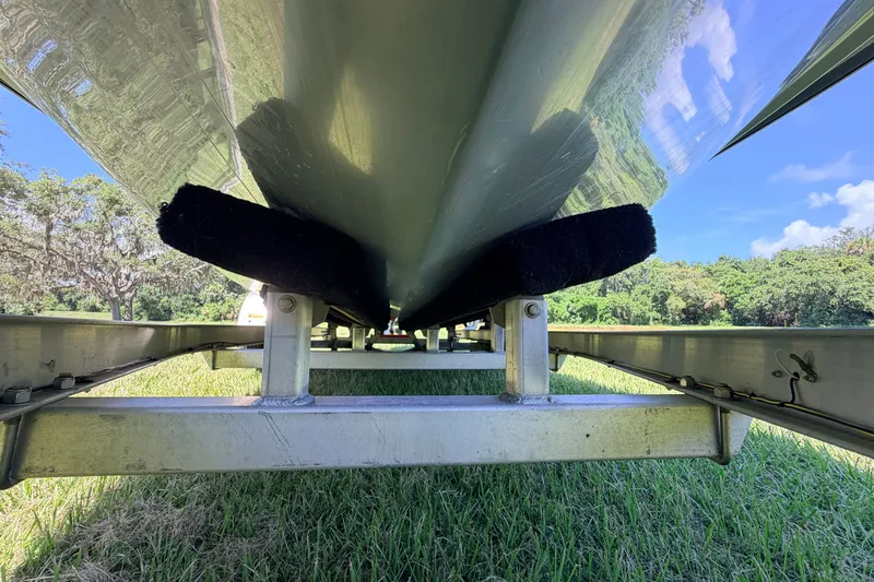 Slide: The Image of Underneath view of a 2019 Beavertail Skiffs Vengeance 18' on a trailer. - 12
