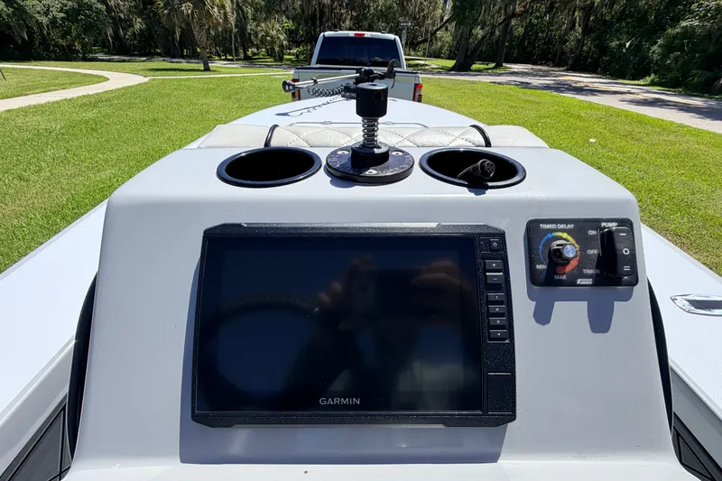 Slide: The Image of 2019 Beavertail Skiffs Vengeance 18' console with Garmin display and control panel. - 37