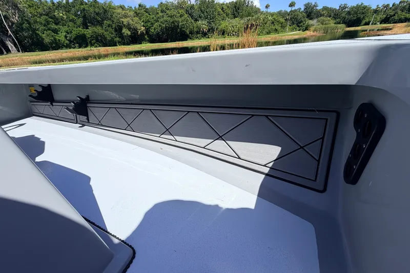 Slide: The Image of Interior view of a 2019 Beavertail Skiffs Vengeance 18' boat, showcasing sleek design details. - 29
