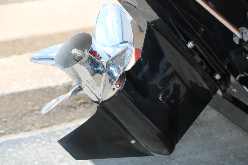 Slide: The Image of Close-up of a 2022 Hurricane SunDeck Sport 201 IO boat propeller. - 4