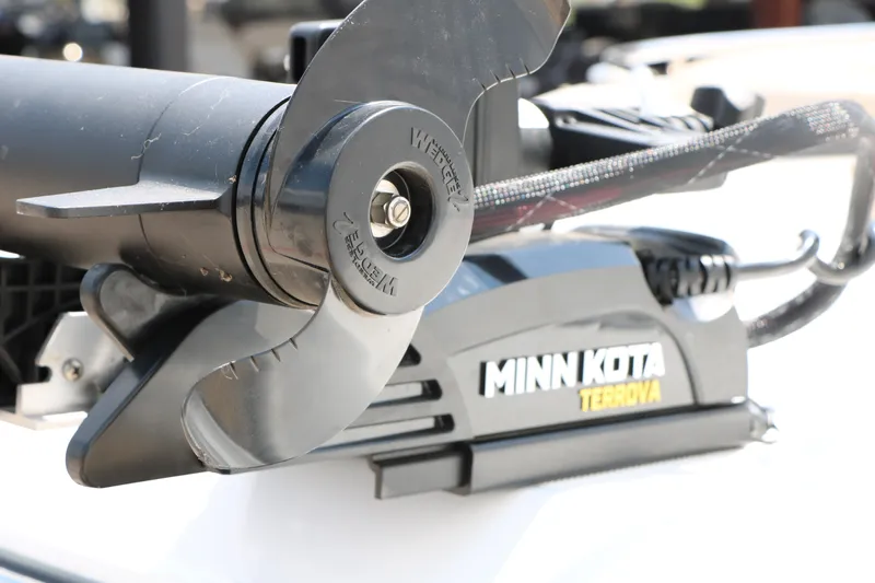 Slide: The Image of Minn Kota Terrova motor on 2022 Hurricane SunDeck Sport 201 IO boat. - 12