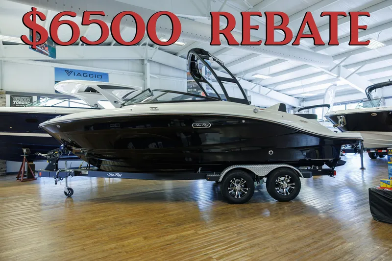 The Image of 2027 Sea Ray SPX 210 boat with $6500 rebate offer in showroom. - 0