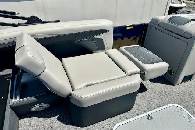 Slide: The Image of 2026 Barletta Cabrio 24U boat interior with adjustable seating and modern design. - 13