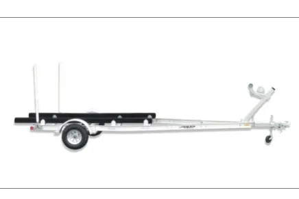 The Image of A silver boat trailer with one wheel and black supports, suitable for skiffs. - 1