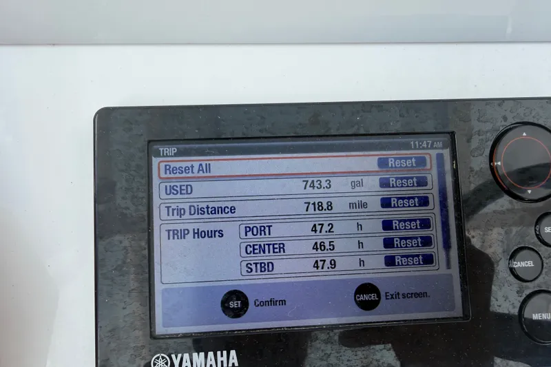 Slide: The Image of Display screen showing trip data for a 2019 Invincible 36 Open Fisherman boat. - 7