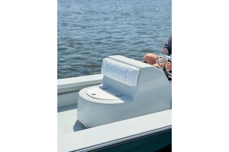 Slide: The Image of Modern 2024 Homeade 15 boat seat with quilted backrest on water. - 15