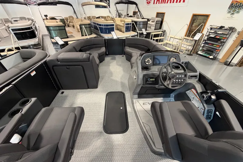 Slide: The Image of Interior of 2027 Evotti 521CS boat with modern seating and control panel. - 22