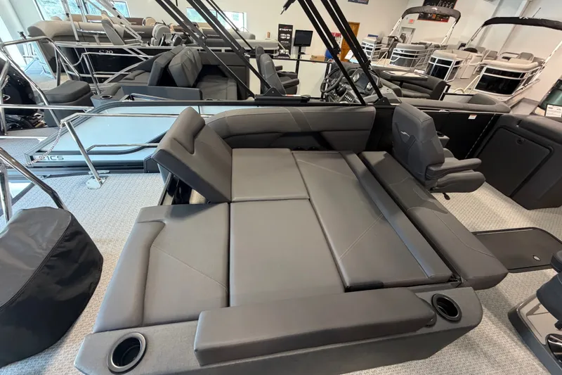 Slide: The Image of Luxurious interior of 2027 Evotti 521CS boat with convertible seating and modern design. - 16