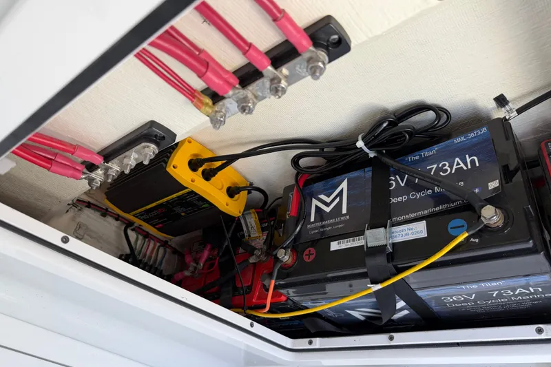 Slide: The Image of Electrical system of 2024 Costa Custom Boats 264HC with lithium batteries and wiring. - 22