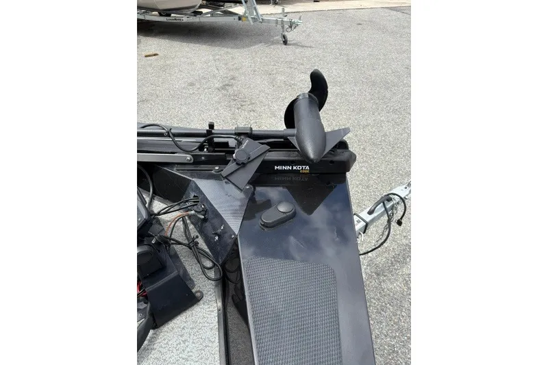 Slide: The Image of 2020 G3 Sportsman 1710 boat with Minn Kota trolling motor on trailer. - 8