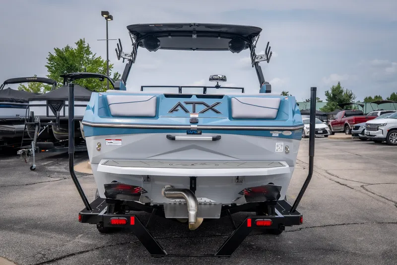 Slide: The Image of 2026 ATX Surf Boats 22 Type-S, rear view in a parking lot. - 37
