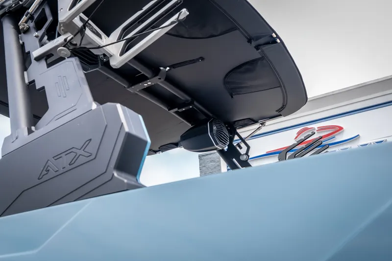 Slide: The Image of 2026 ATX Surf Boats 22 Type-S, close-up of tower and speaker system. - 3