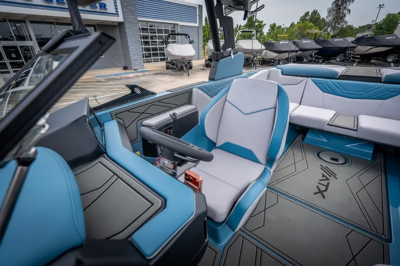 Slide: The Image of 2026 ATX Surf Boats 22 Type-S interior with modern seating and sleek design. - 22