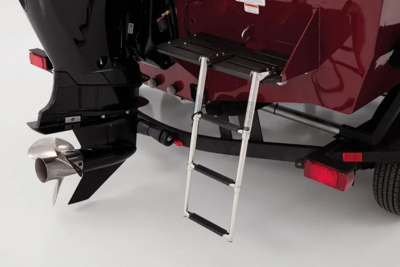 Slide: The Image of A red boat stern with a retractable ladder and an outboard motor. - 46