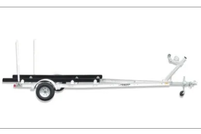The Image of A silver boat trailer with one wheel and a long frame. - 1
