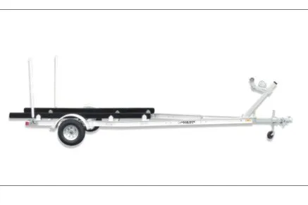 The Image of A Load Rite skiff trailer with a sturdy frame and single wheel. Suitable for small boats. - 1