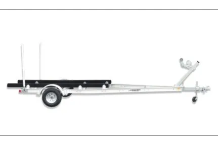 The Image of A silver boat trailer with one wheel and a long frame. Suitable for skiffs. - 1