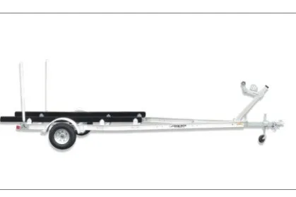 The Image of A Load Rite skiff trailer with a sturdy frame and wheel for transporting boats. - 1