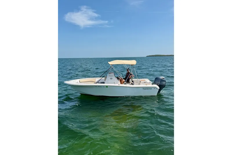 The Image of 2022 Tidewater 1910 Bay Max boat cruising on open water under clear skies. - 1