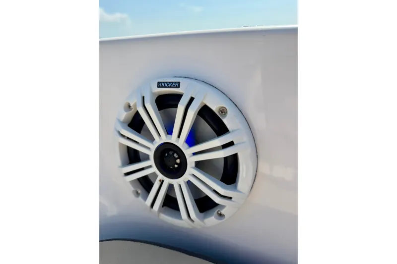 Slide: The Image of Kicker speaker on 2022 Tidewater 1910 Bay Max boat, close-up view. - 20