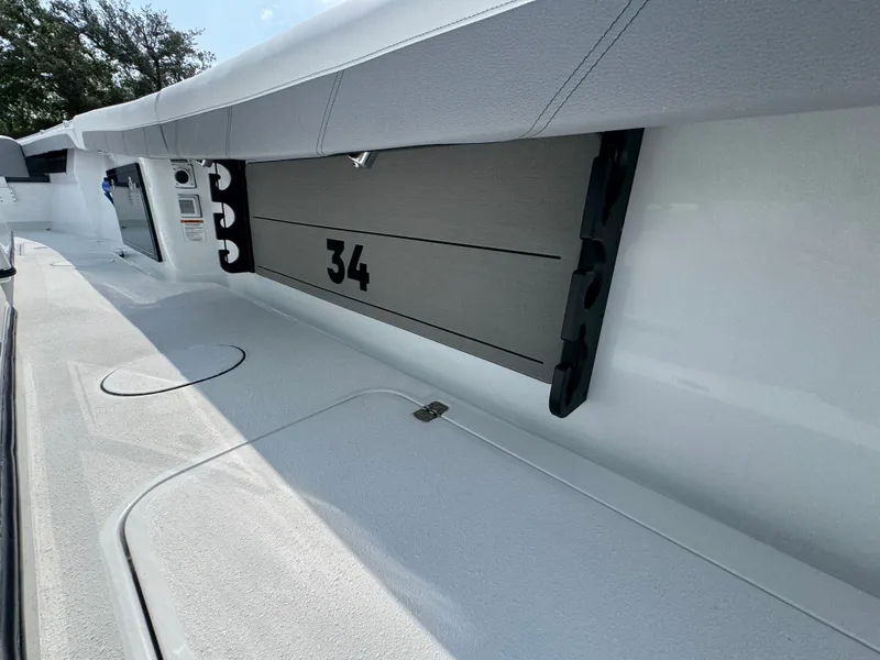 Slide: The Image of 2027 Yellowfin 34 Offshore boat interior with sleek design and modern features. - 43