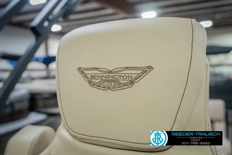 Slide: The Image of Luxurious Bennington 24 MSB 2026 boat seat with embroidered logo in showroom. - 47