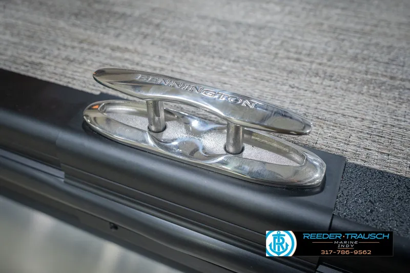 Slide: The Image of Chrome cleat on 2026 Bennington 24 MSB boat, featuring Reeder-Trausch Marine branding. - 60