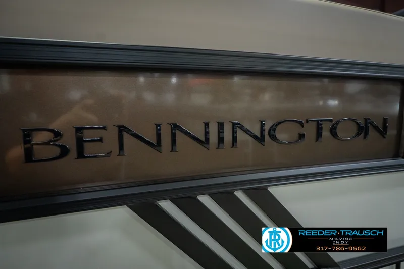 Slide: The Image of 2026 Bennington 24 MSB boat logo with Reeder-Trausch Marine contact details. - 55