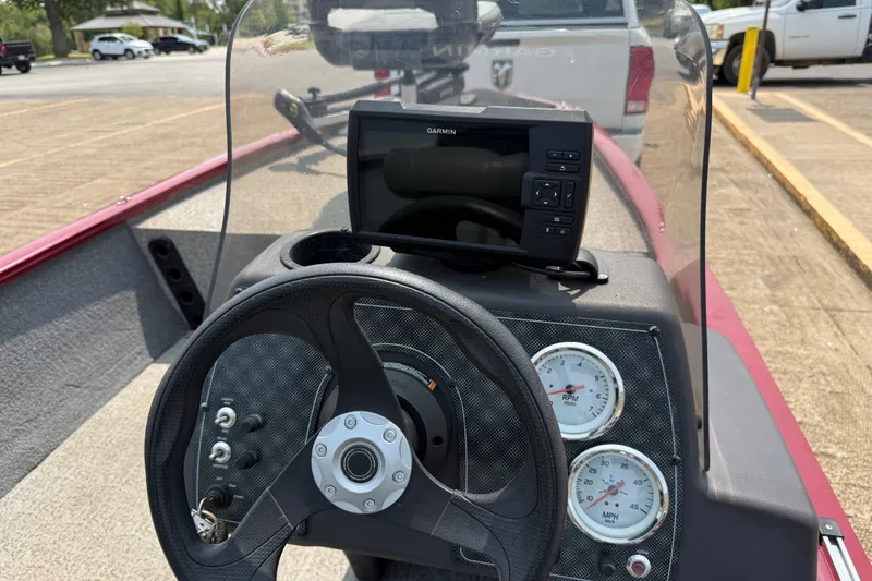 Slide: The Image of Steering console of 2020 Tracker Pro 160 boat with Garmin GPS and gauges. - 27