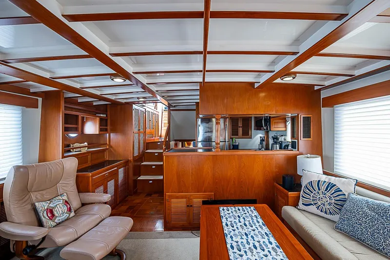 Slide: The Image of Luxurious interior of 2008 Krogen 48 North Sea yacht with elegant wood finishes. - 14