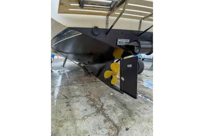 Slide: The Image of 2008 Krogen 48 North Sea yacht's underside with propeller and rudder visible. - 70