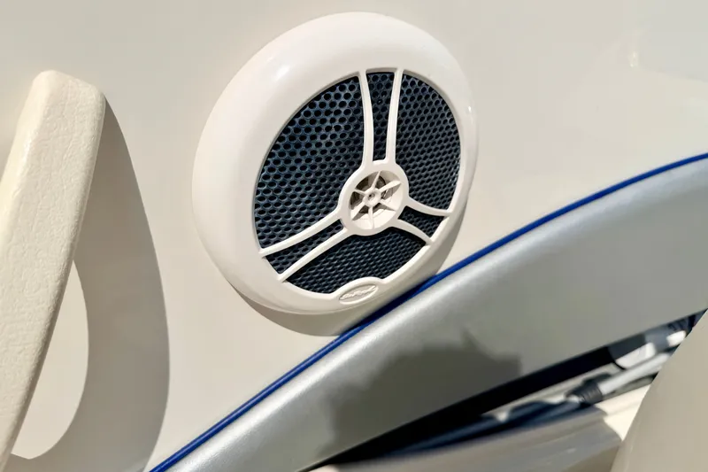Slide: The Image of Close-up of a 2008 Sea Ray 195 Sport boat speaker with white grille. - 53