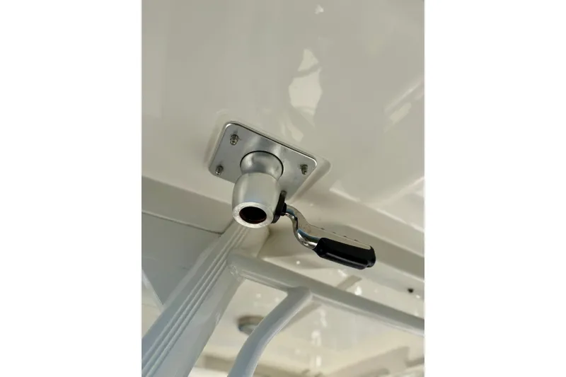 Slide: The Image of Close-up of a 2017 Boston Whaler 270 Dauntless boat handle mechanism. - 20