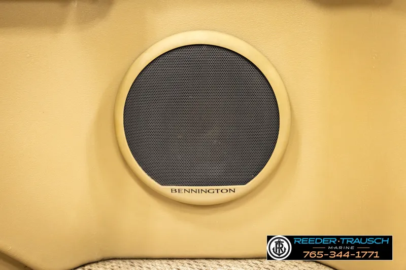 Slide: The Image of Bennington SX RF 2018 boat speaker with Reeder-Trausch Marine contact information. - 44