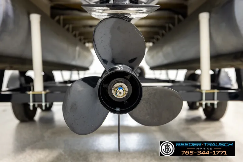 Slide: The Image of Close-up of a 2018 Bennington SX RF boat propeller on a trailer. - 50