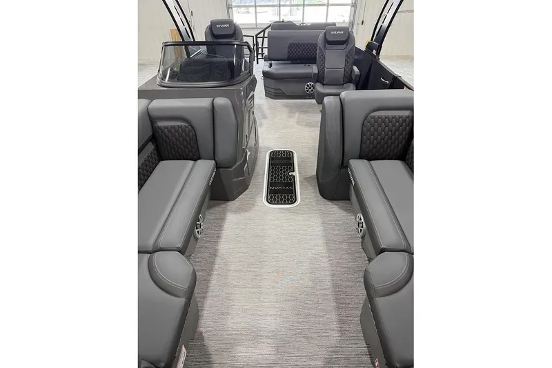 Slide: The Image of Luxurious interior of 2026 Sylvan L-5 Platinum boat with sleek seating and modern design. - 12