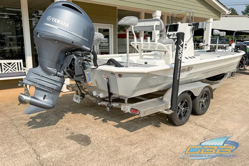 Slide: The Image of 2022 Avid 23 FS boat with Yamaha motor on trailer at Georgia Boat Brokers. - 23
