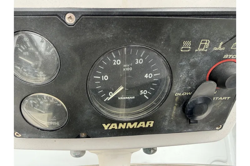 Slide: The Image of Yanmar engine control panel on a 1974 Spencer 53 boat. - 43