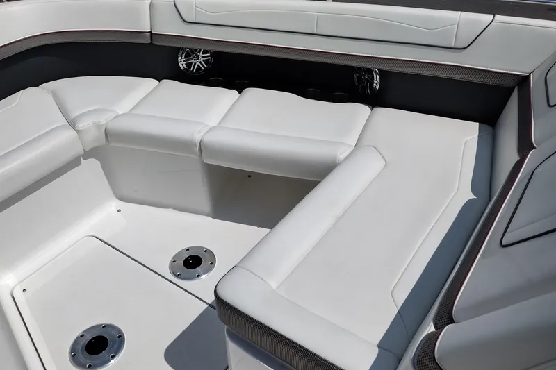 Slide: The Image of 2020 Formula 350 Crossover Bowrider interior with white cushioned seating. - 18