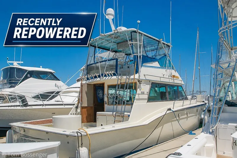 The Image of Recently repowered 1987 Hatteras 52 Convertible yacht docked at marina. - 0