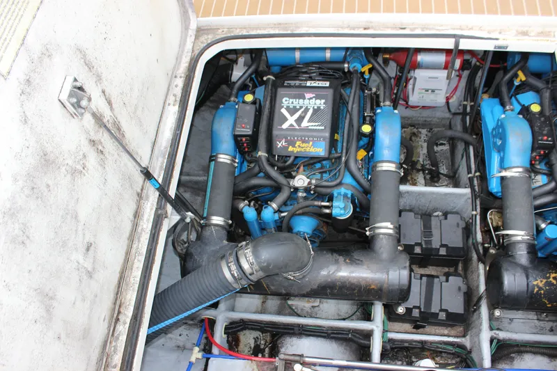 Slide: The Image of Engine compartment of a 1997 Silverton 351 Sedan with Crusader XL fuel injection system. - 64