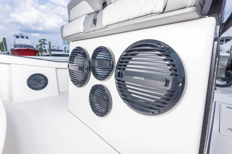 Slide: The Image of Calcutta 263 boat speakers, 2026 model, featuring multiple black audio grills on white panel. - 57