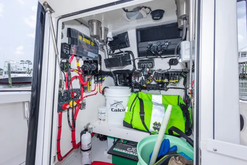 Slide: The Image of Interior view of a 2026 Calcutta 263 boat's equipment storage compartment. - 38